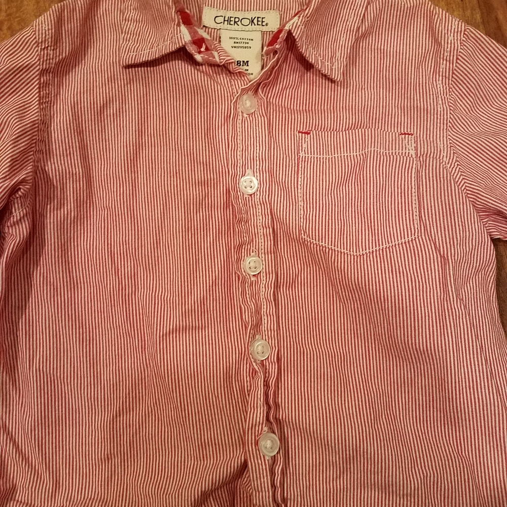 Cherokee red and white striped button up shirt - Picture 2 of 2